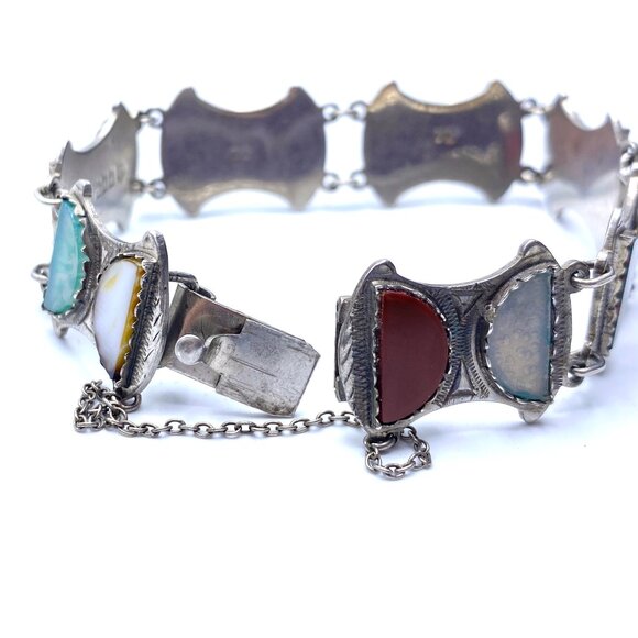 Vintage 1956 Scottish Sterling Silver Glass Agate Bracelet — Ward Brothers — EUC - Picture 8 of 12
